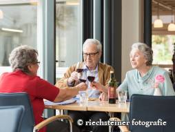 drei Personen stossen an