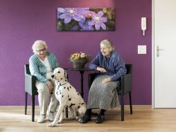 Zwei Frauen ein Hund
