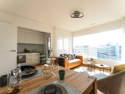Küche und Wohnzimmer in der Wohnung